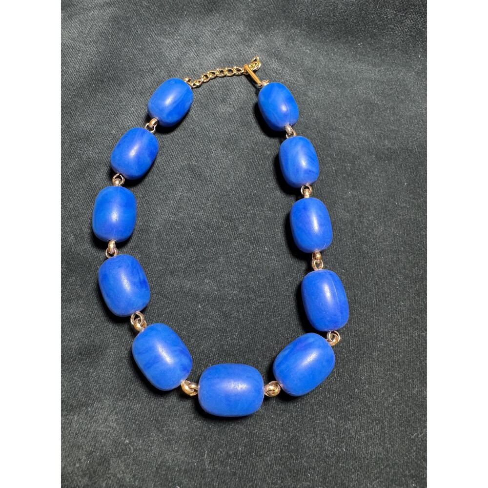 Mid Century West Germany Blue Bead Necklace Chunky Retro 1960s Mod